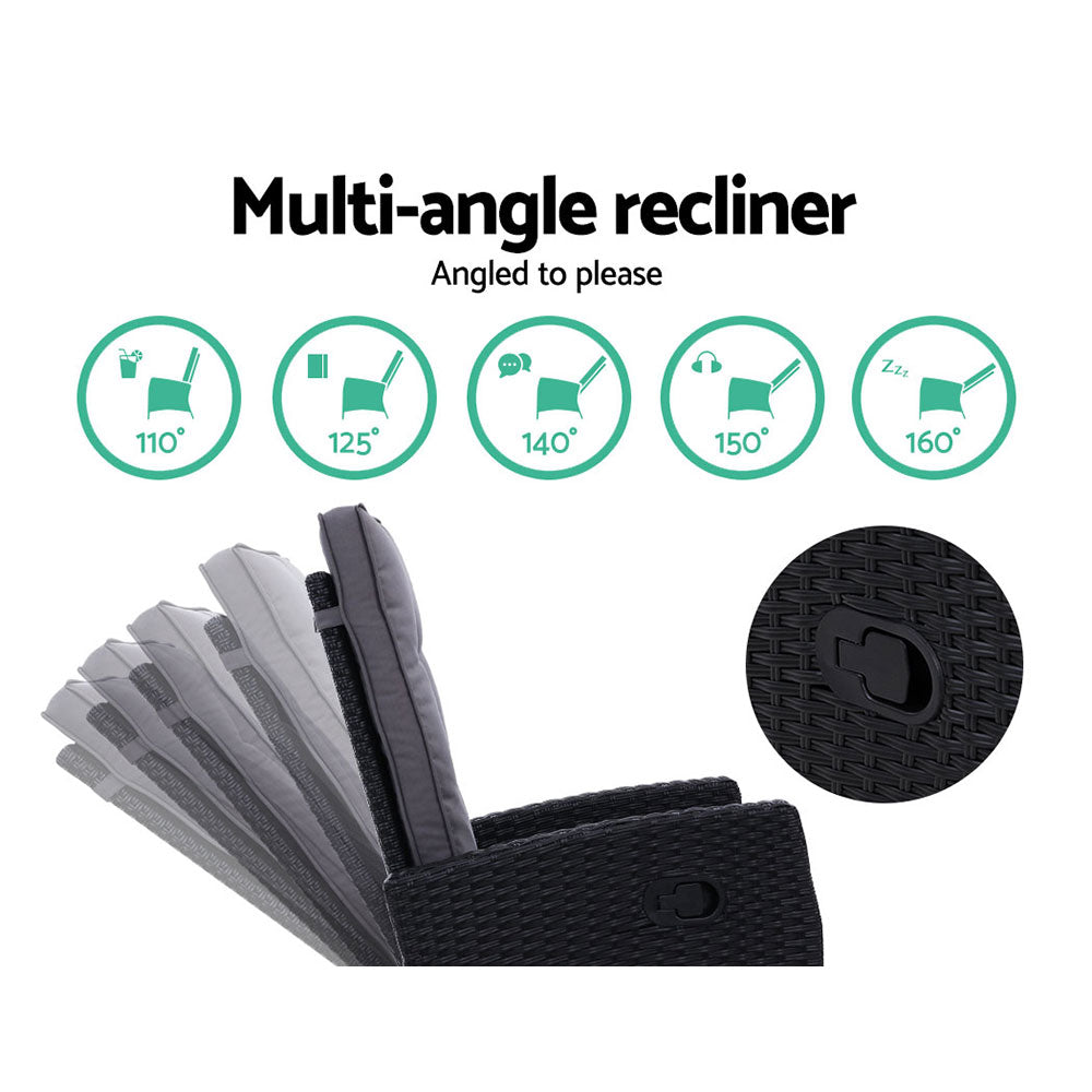 Gardeon Luxury Adjustable Wicker Recliner Set