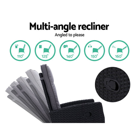 Gardeon Luxury Adjustable Wicker Recliner Set