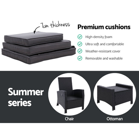 Gardeon Luxury Adjustable Wicker Recliner Set