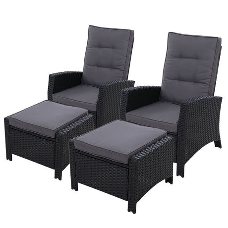 Gardeon Luxury Adjustable Wicker Recliner Set