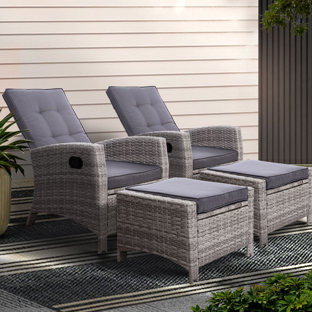 Gardeon Luxury Adjustable Wicker Recliner Set