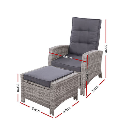Gardeon Luxury Adjustable Wicker Recliner Set