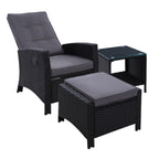 Gardeon 3-Piece Adjustable Wicker Recliner Set