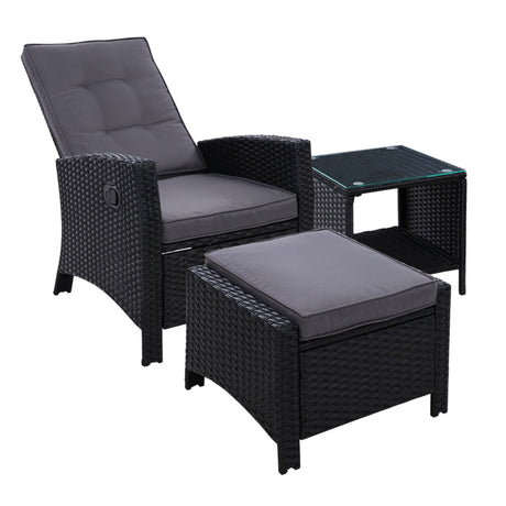 Gardeon 3-Piece Adjustable Wicker Recliner Set