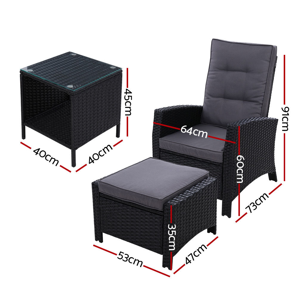Gardeon 3-Piece Adjustable Wicker Recliner Set