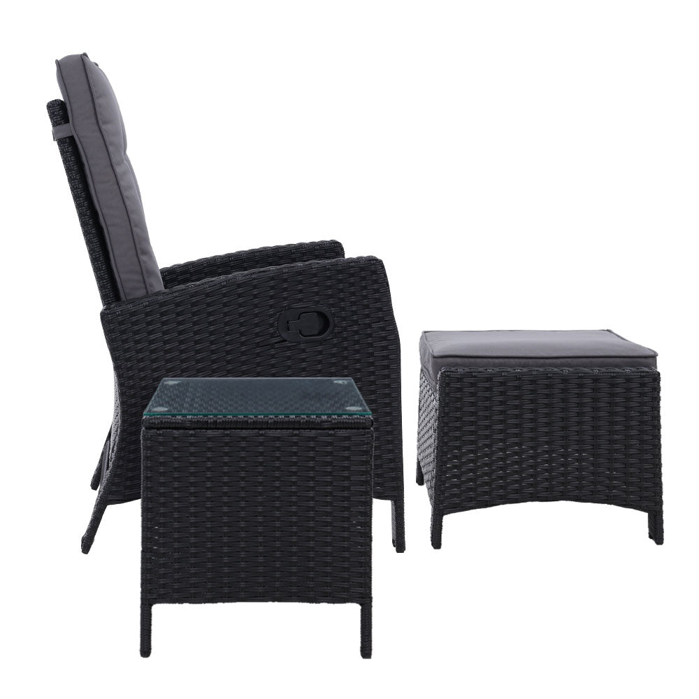 Gardeon 3-Piece Adjustable Wicker Recliner Set