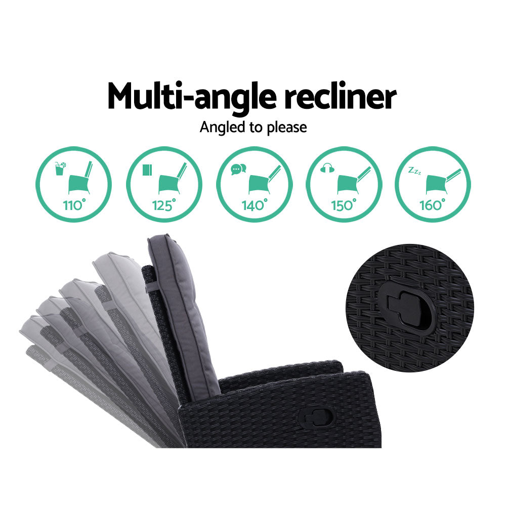 Gardeon 3-Piece Adjustable Wicker Recliner Set