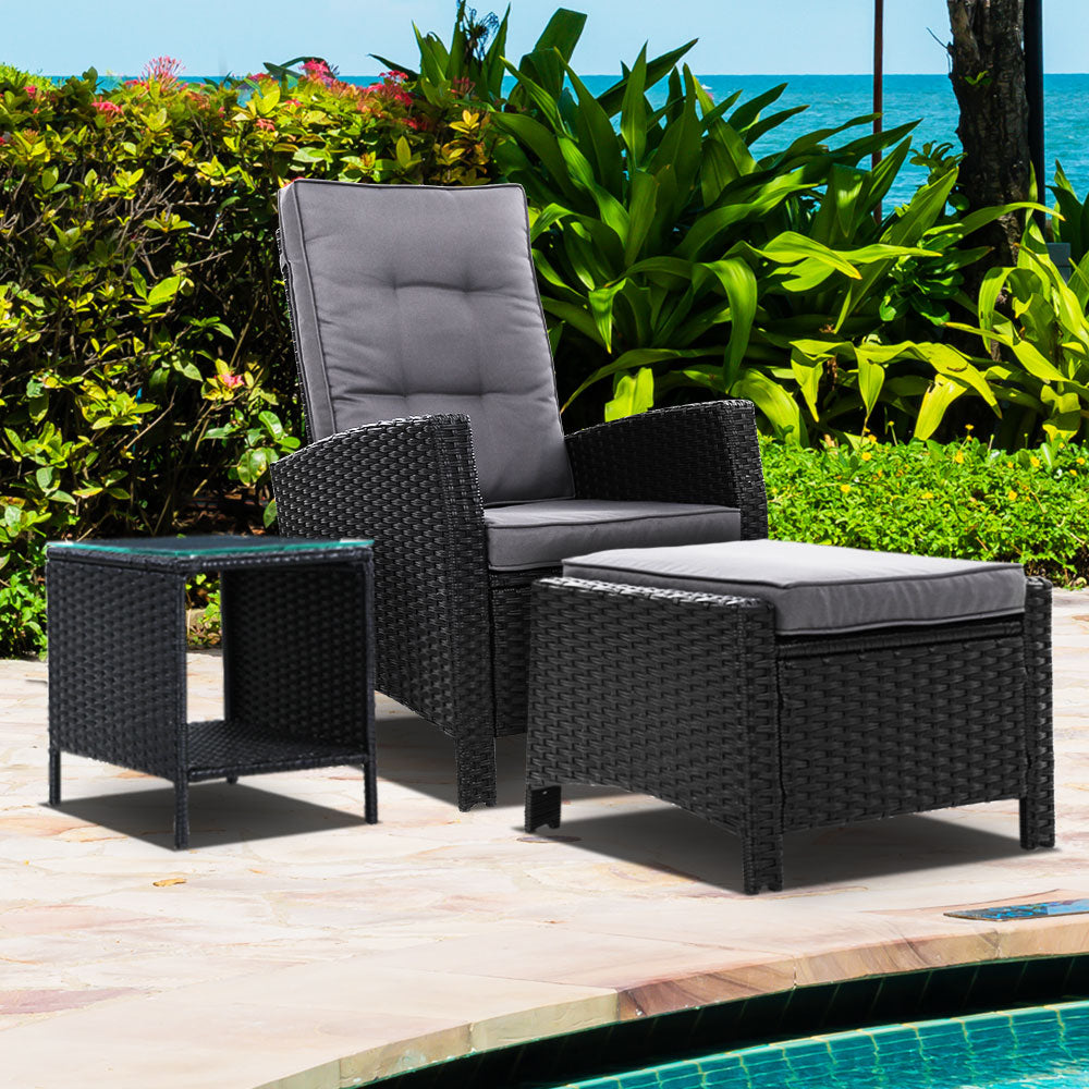 Gardeon 3-Piece Adjustable Wicker Recliner Set
