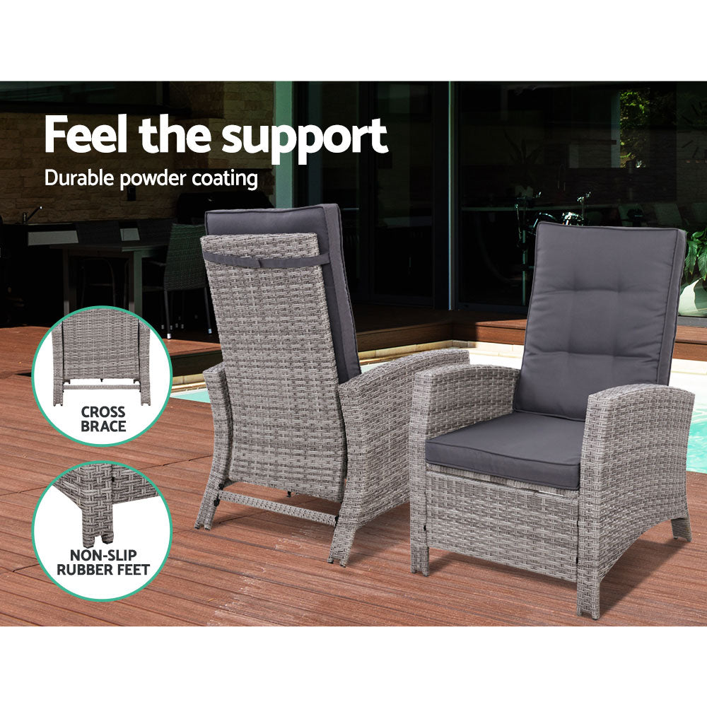 Gardeon 3-Piece Adjustable Wicker Recliner Set