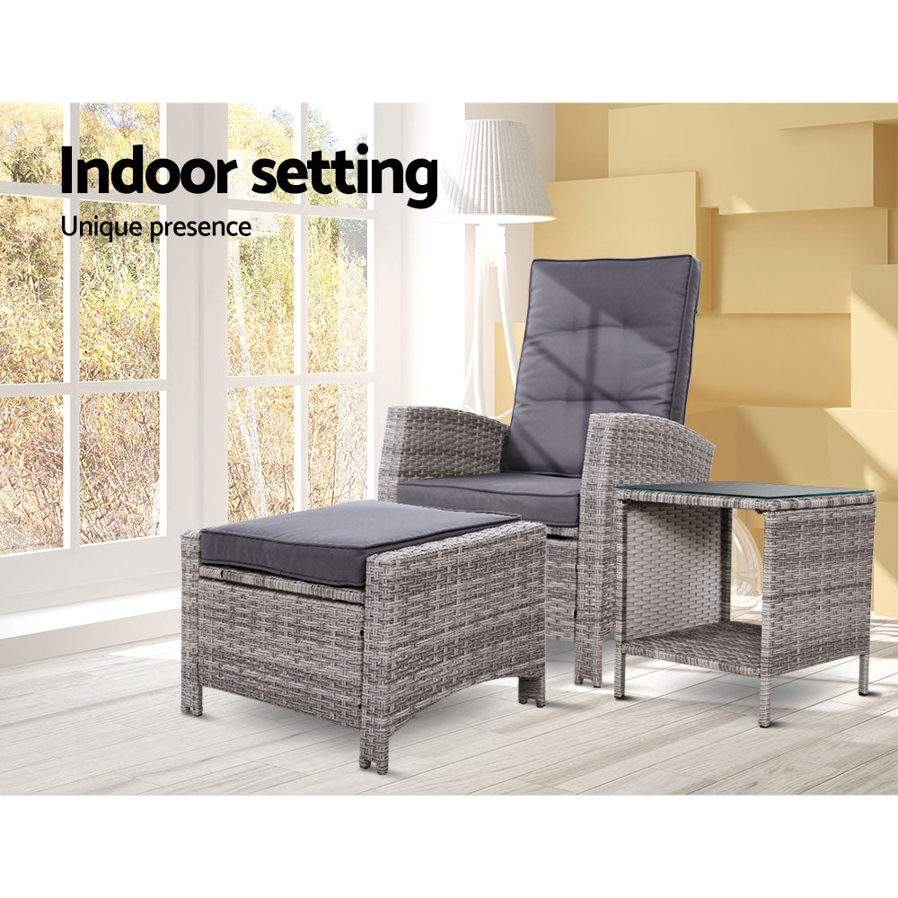 Gardeon 3-Piece Adjustable Wicker Recliner Set