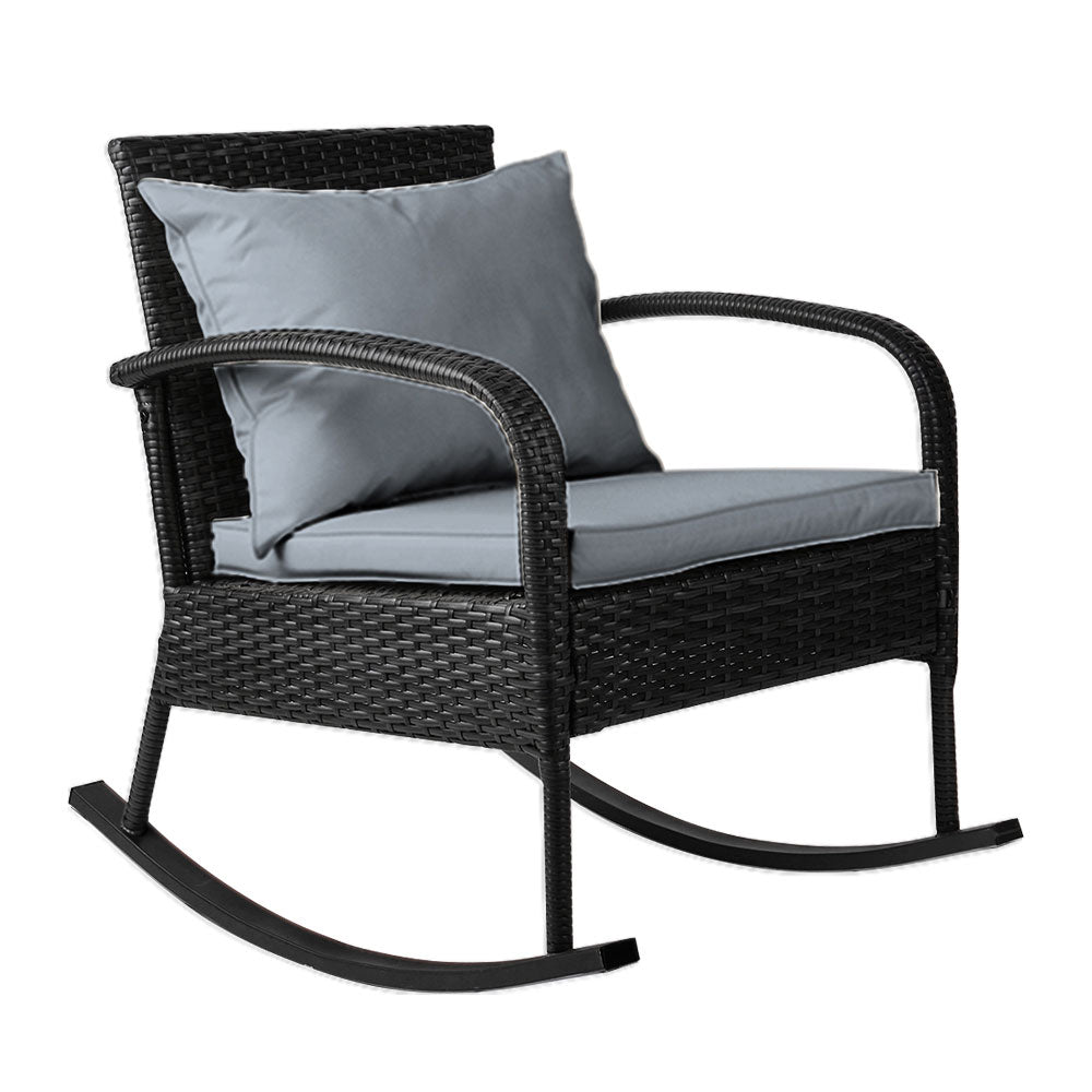 Gardeon Black Wicker Outdoor Rocking Chair