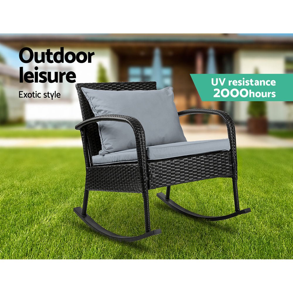 Gardeon Black Wicker Outdoor Rocking Chair
