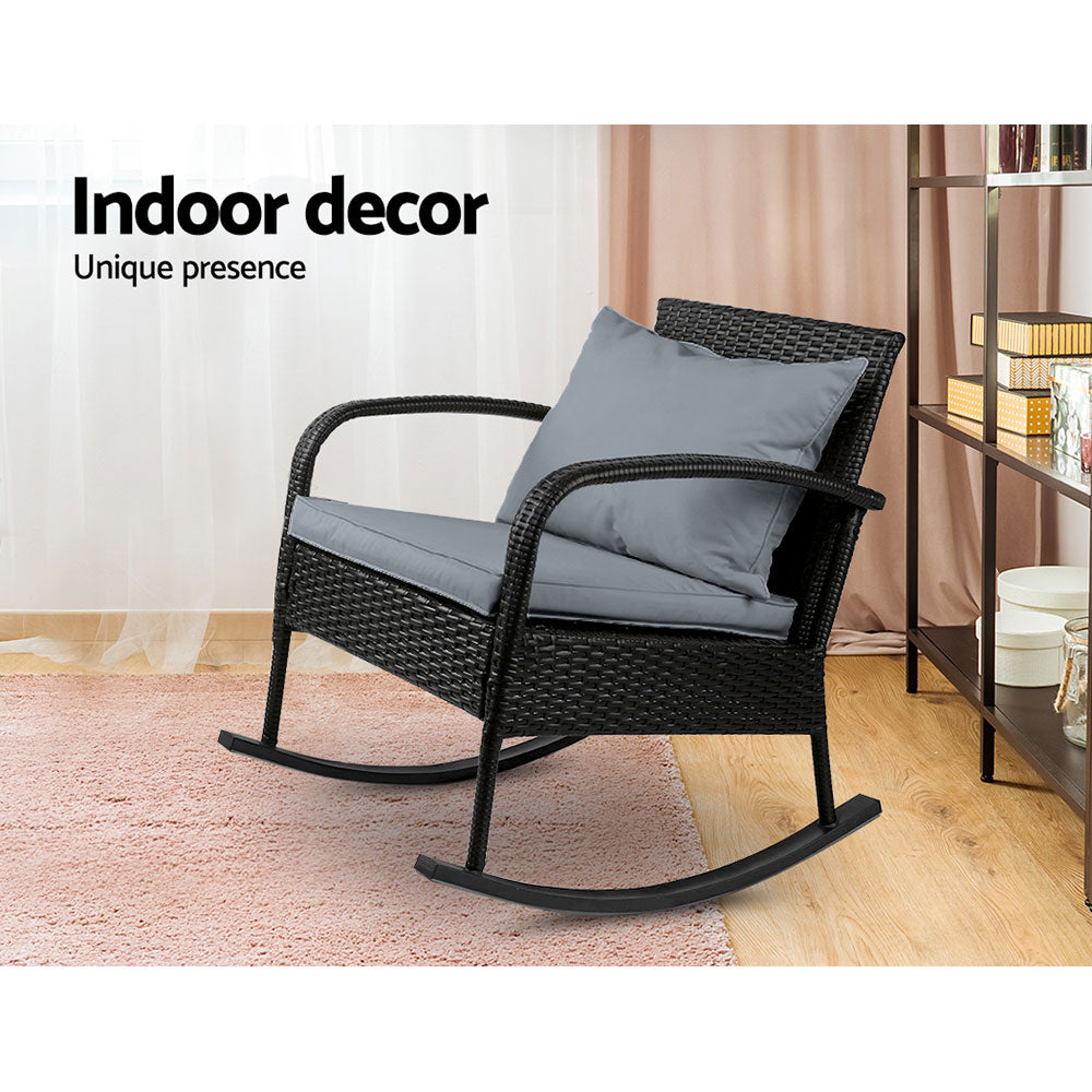 Gardeon Black Wicker Outdoor Rocking Chair