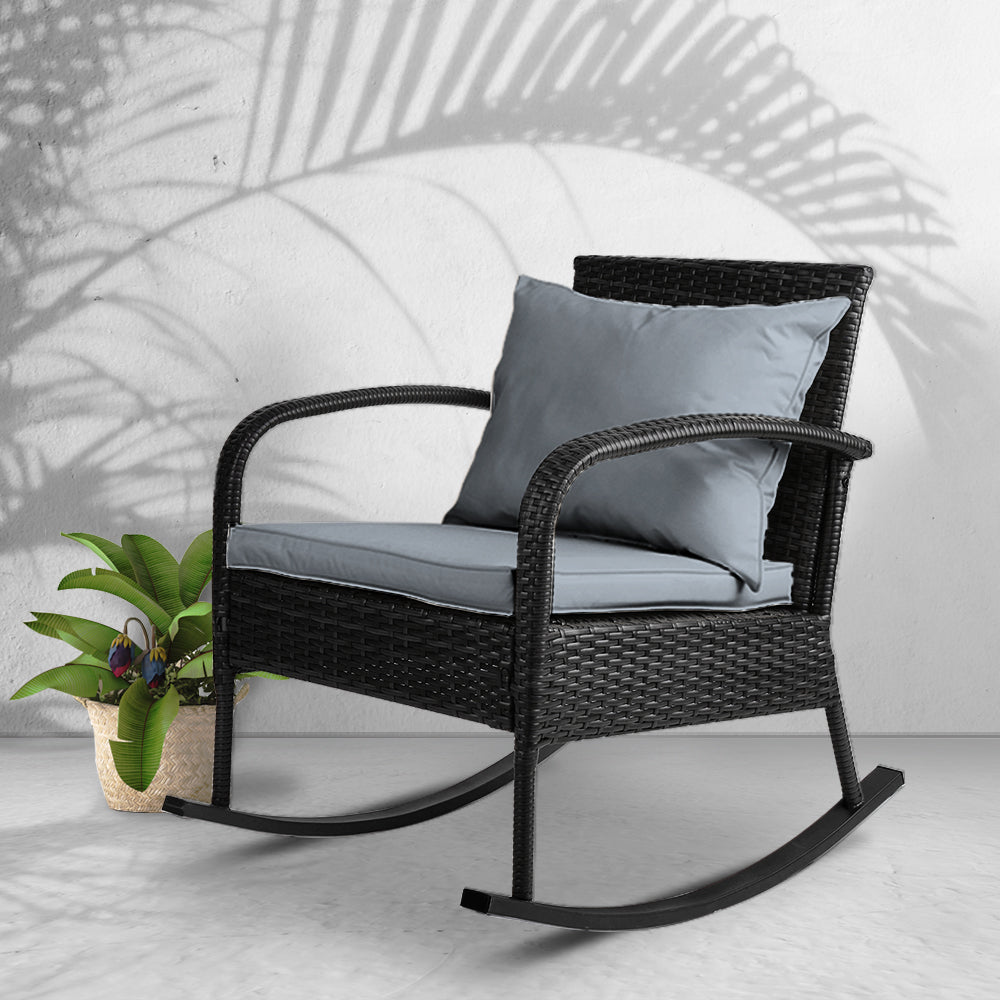 Gardeon Black Wicker Outdoor Rocking Chair