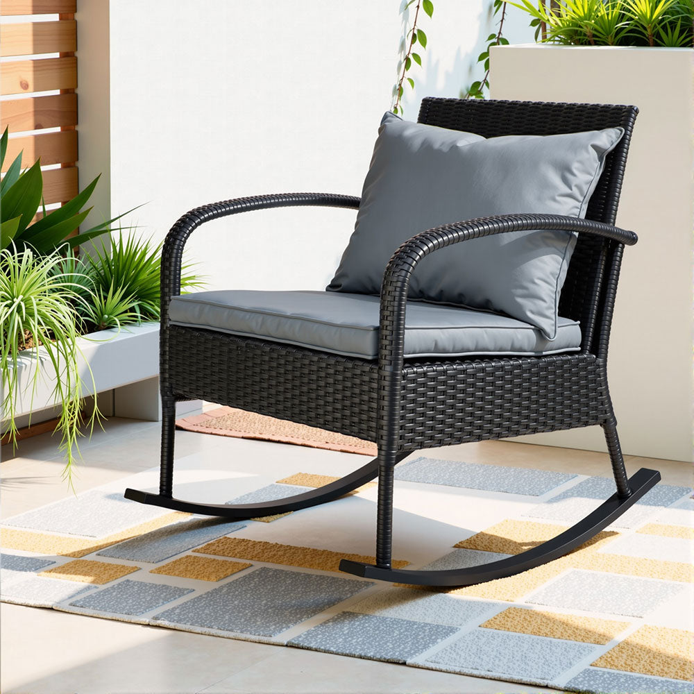 Gardeon Black Wicker Outdoor Rocking Chair