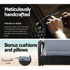 Gardeon Black Wicker 3PC Rocking Chair Set