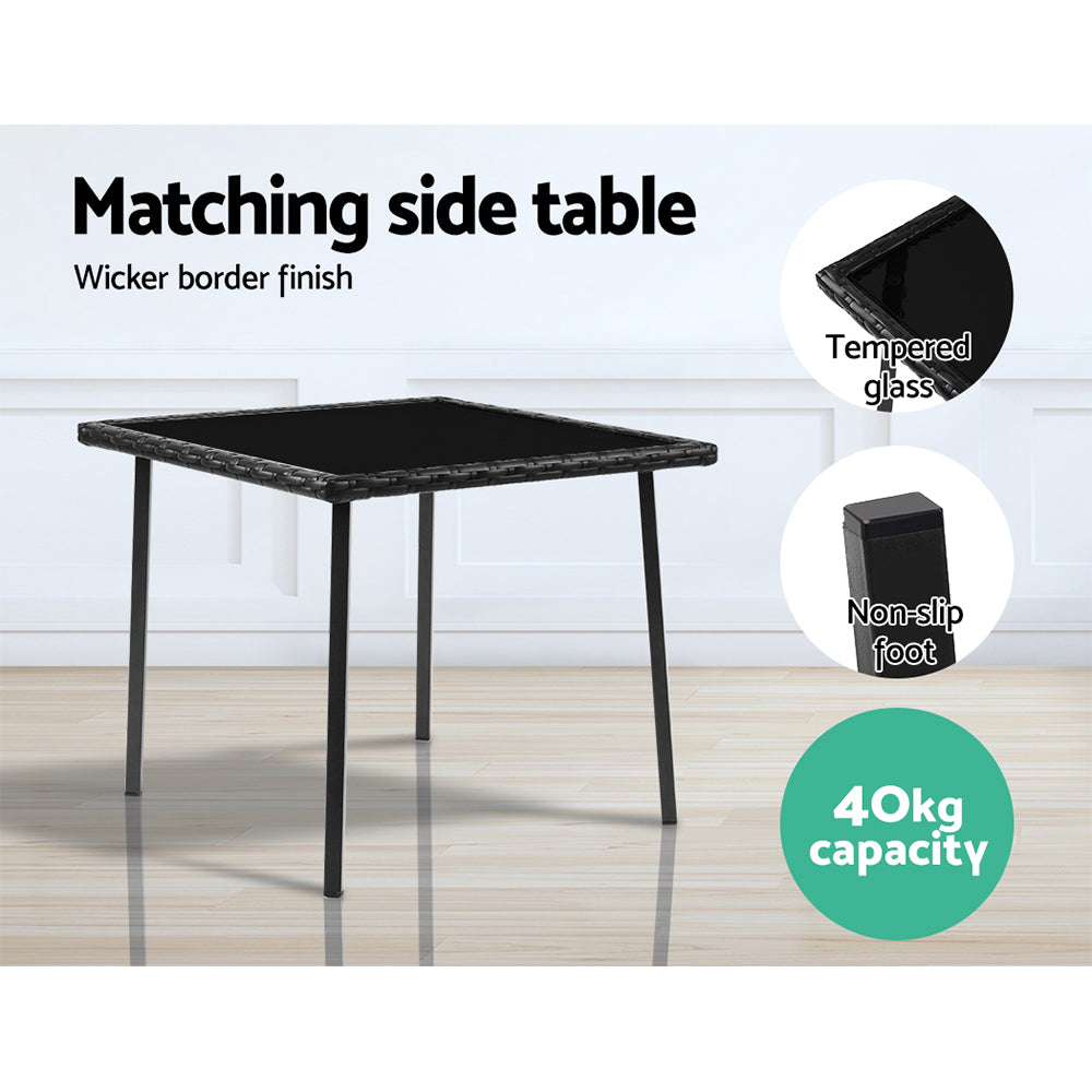 Gardeon Black Wicker 3PC Rocking Chair Set