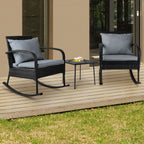 Gardeon Black Wicker 3PC Rocking Chair Set