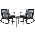 Gardeon Black Wicker 3PC Rocking Chair Set