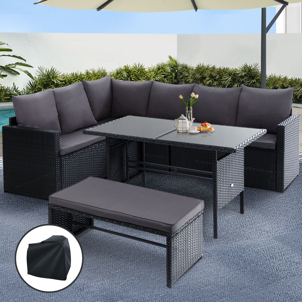 Gardeon Black Outdoor Sofa Dining Set