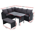 Gardeon Black Outdoor Sofa Dining Set