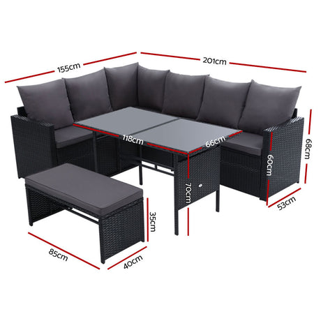 Gardeon Black Outdoor Sofa Dining Set