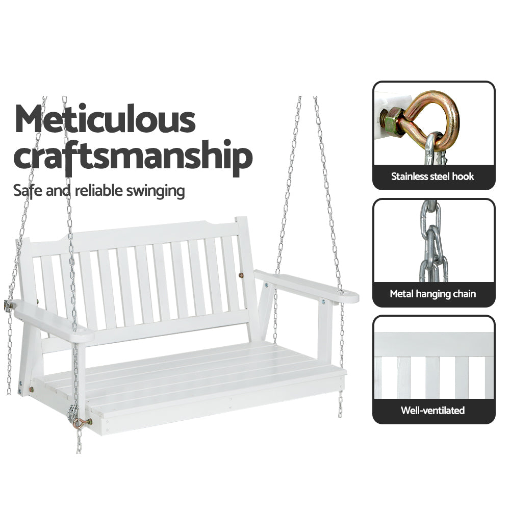 Gardeon White Fir Wood Porch Swing Chair