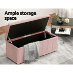 Artiss Velvet Pink Storage Ottoman - 103cm