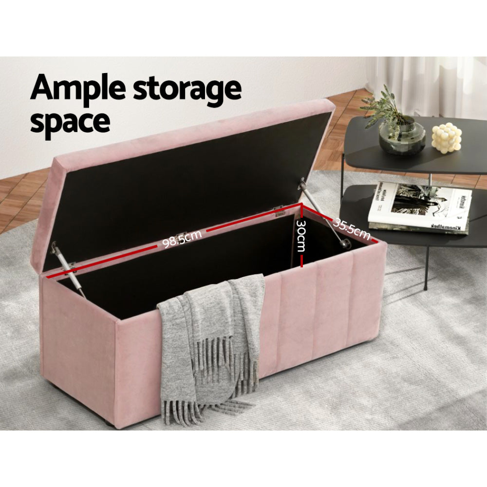 Artiss Velvet Pink Storage Ottoman - 103cm