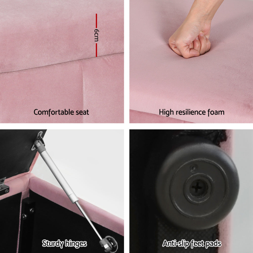 Artiss Velvet Pink Storage Ottoman - 103cm