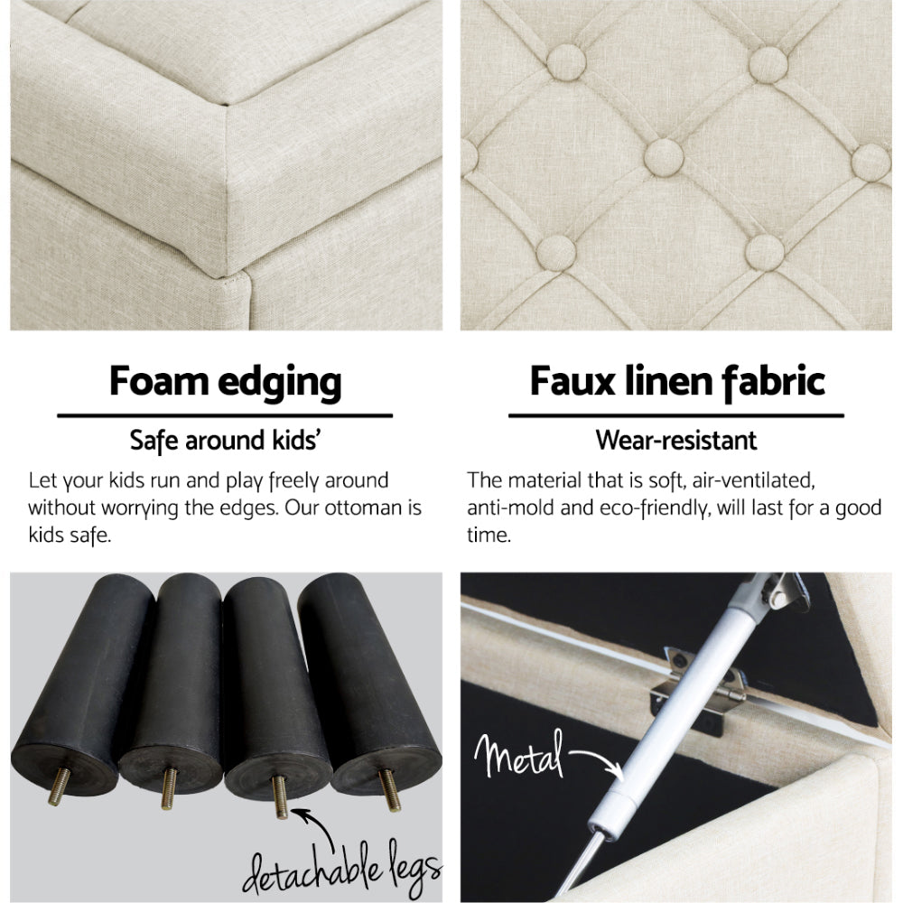 Artiss 96cm Taupe Multi-Functional Storage Ottoman