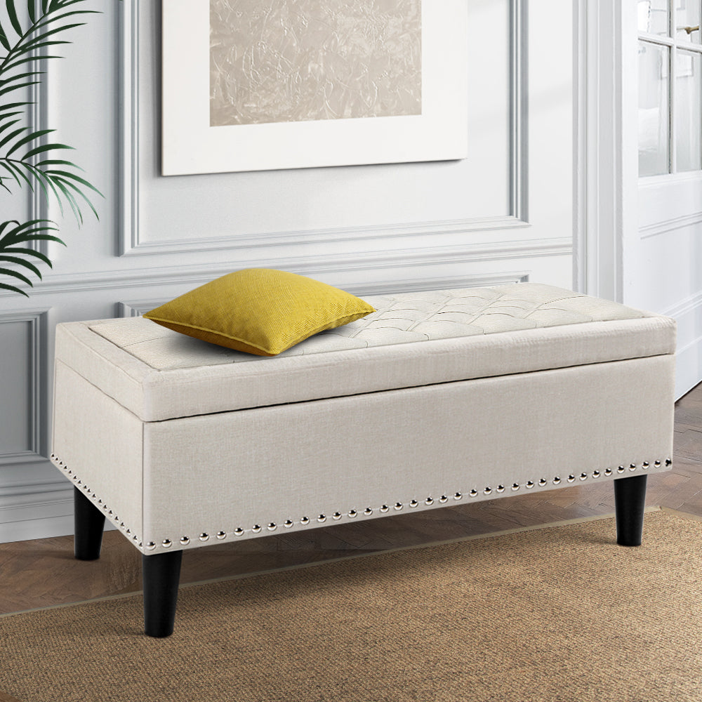 Artiss 96cm Taupe Multi-Functional Storage Ottoman