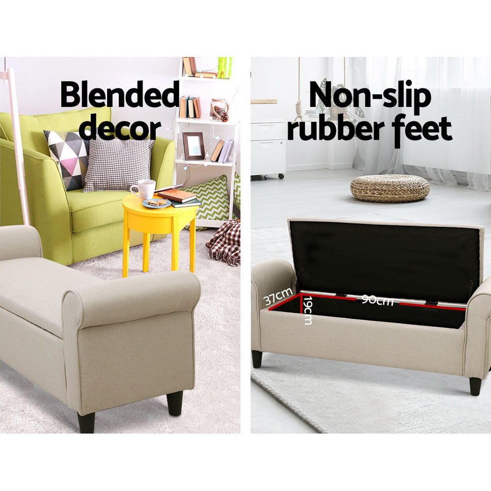 Artiss Elegant Faux Linen Storage Ottoman