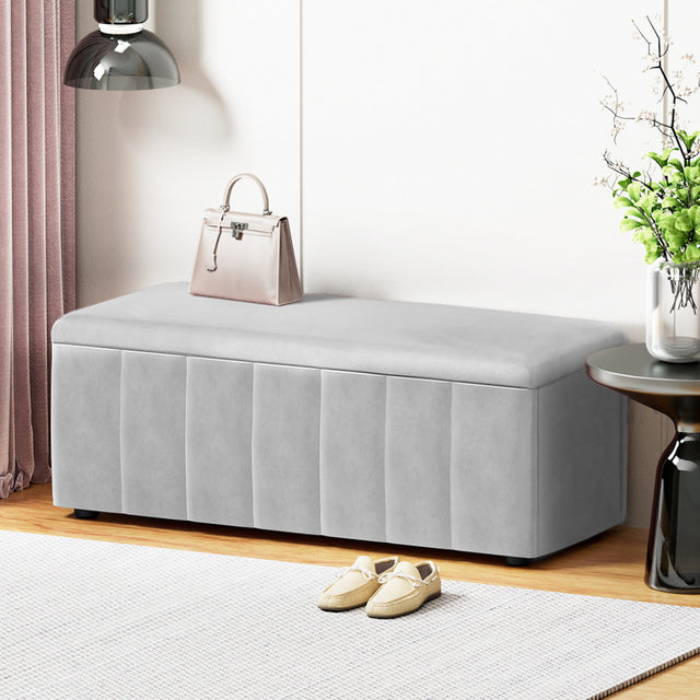 Artiss Velvet Grey Storage Ottoman 103cm