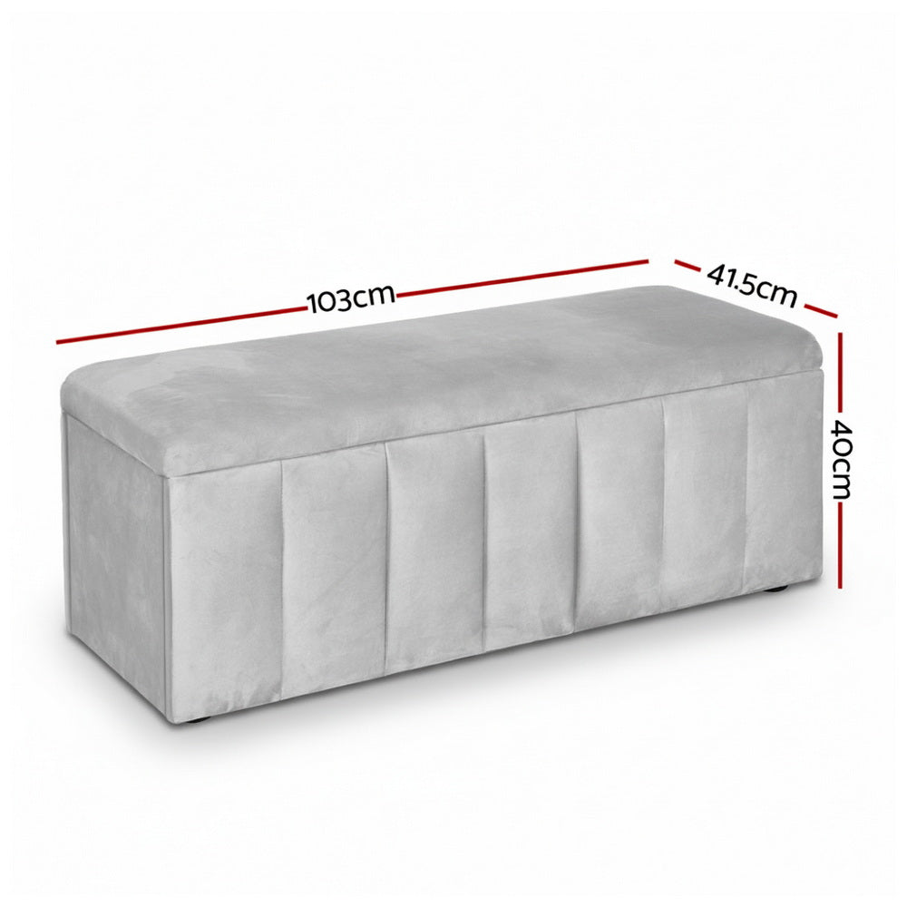 Artiss Velvet Grey Storage Ottoman 103cm