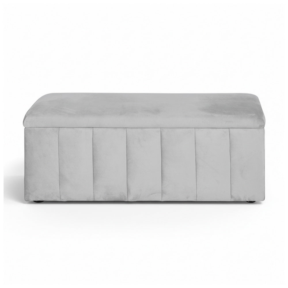 Artiss Velvet Grey Storage Ottoman 103cm