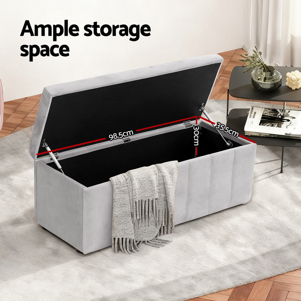 Artiss Velvet Grey Storage Ottoman 103cm