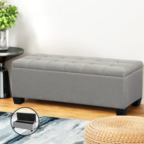 Artiss Grey Linen Storage Ottoman - 97cm