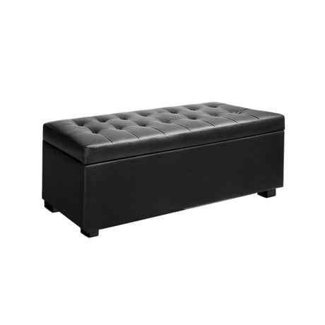 Artiss Black Leather Storage Ottoman 97cm