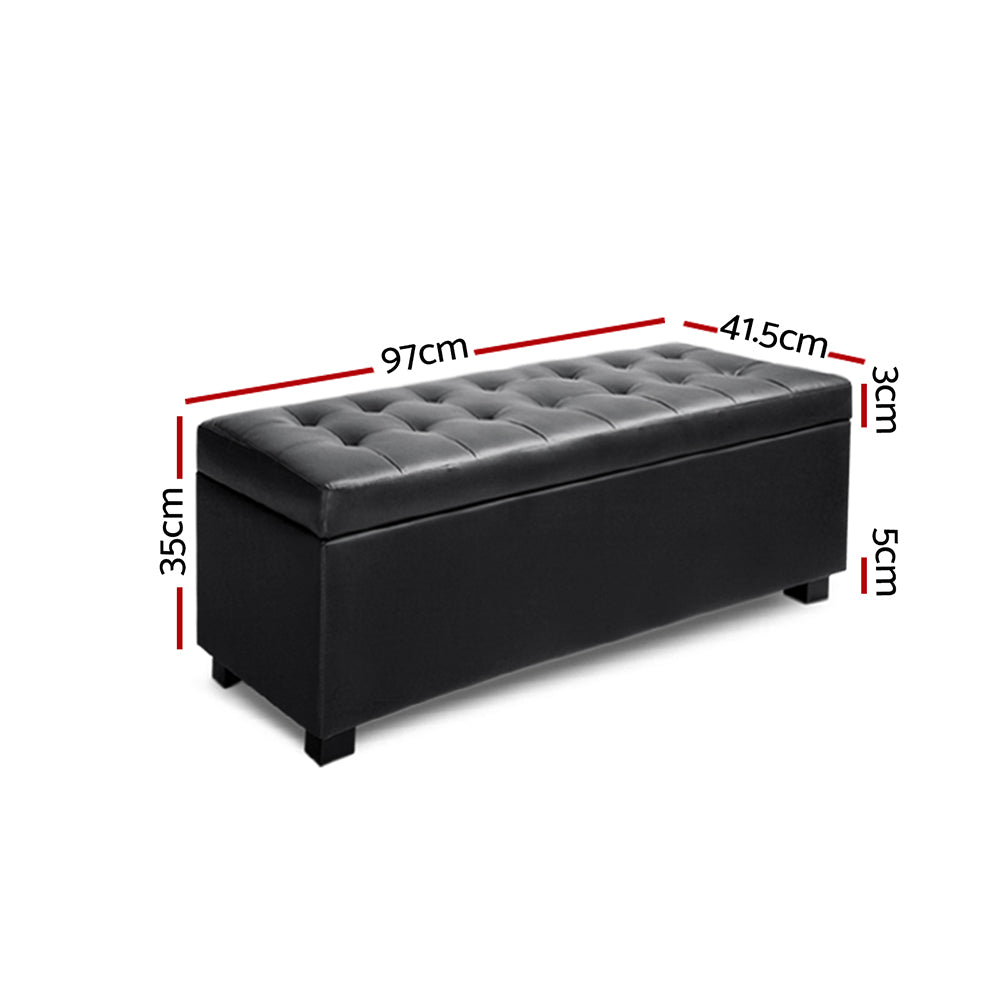 Artiss Black Leather Storage Ottoman 97cm