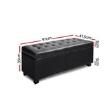 Artiss Black Leather Storage Ottoman 97cm