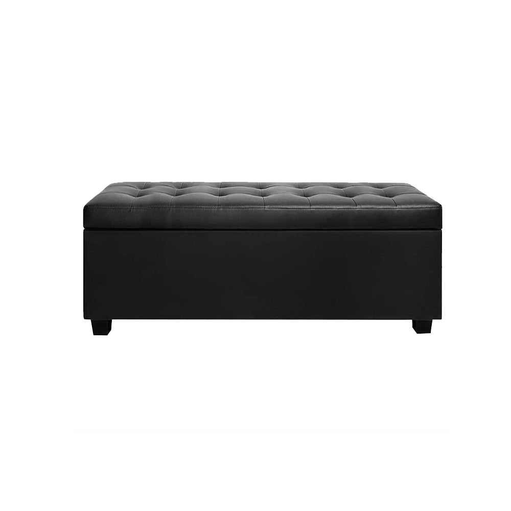 Artiss Black Leather Storage Ottoman 97cm