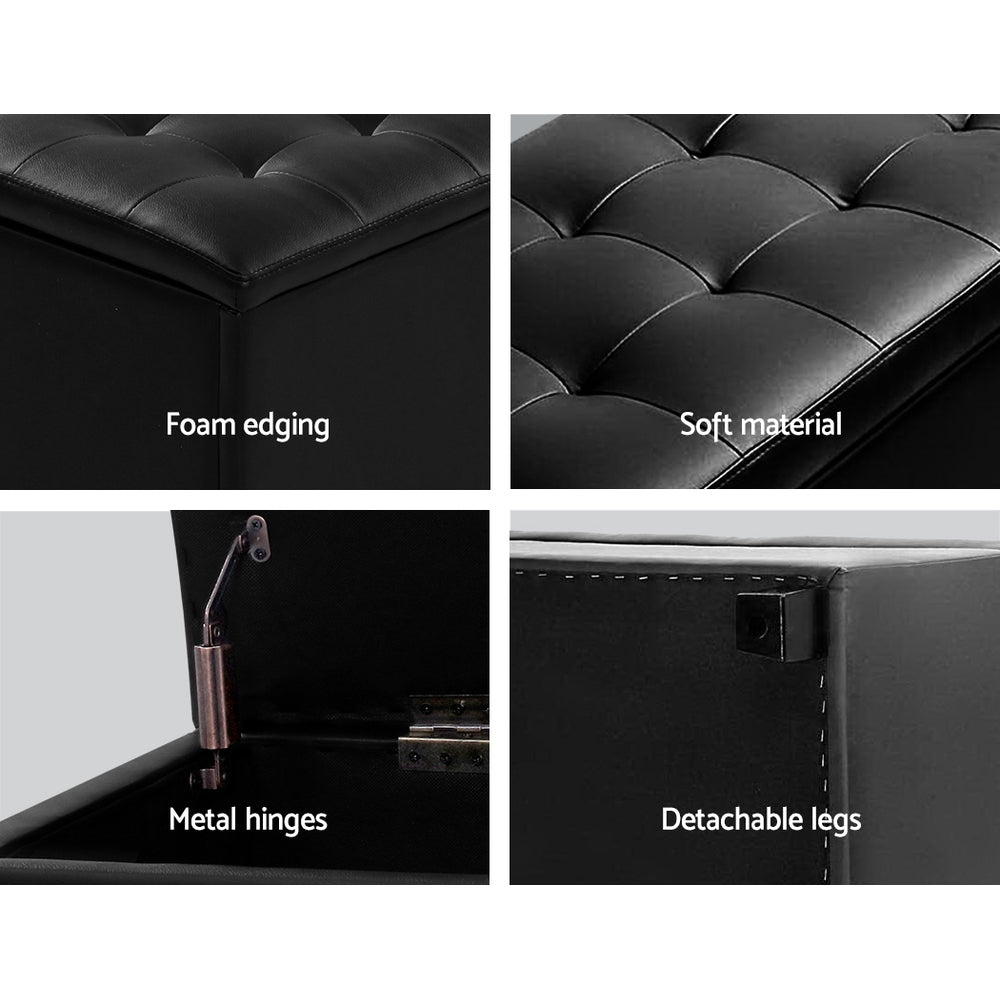 Artiss Black Leather Storage Ottoman 97cm