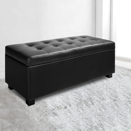 Artiss Black Leather Storage Ottoman 97cm