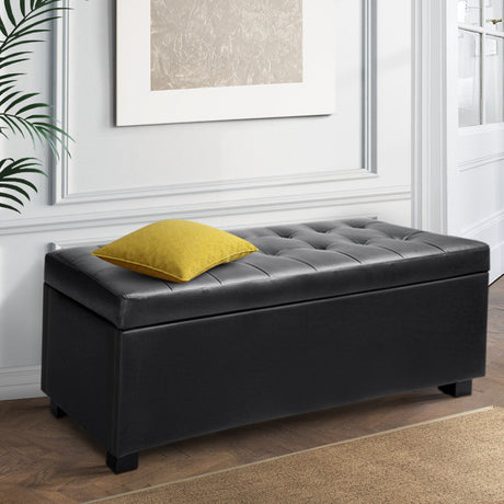 Artiss Black Leather Storage Ottoman 97cm