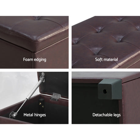 Artiss Brown PU Leather Storage Ottoman