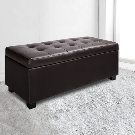 Artiss Brown PU Leather Storage Ottoman