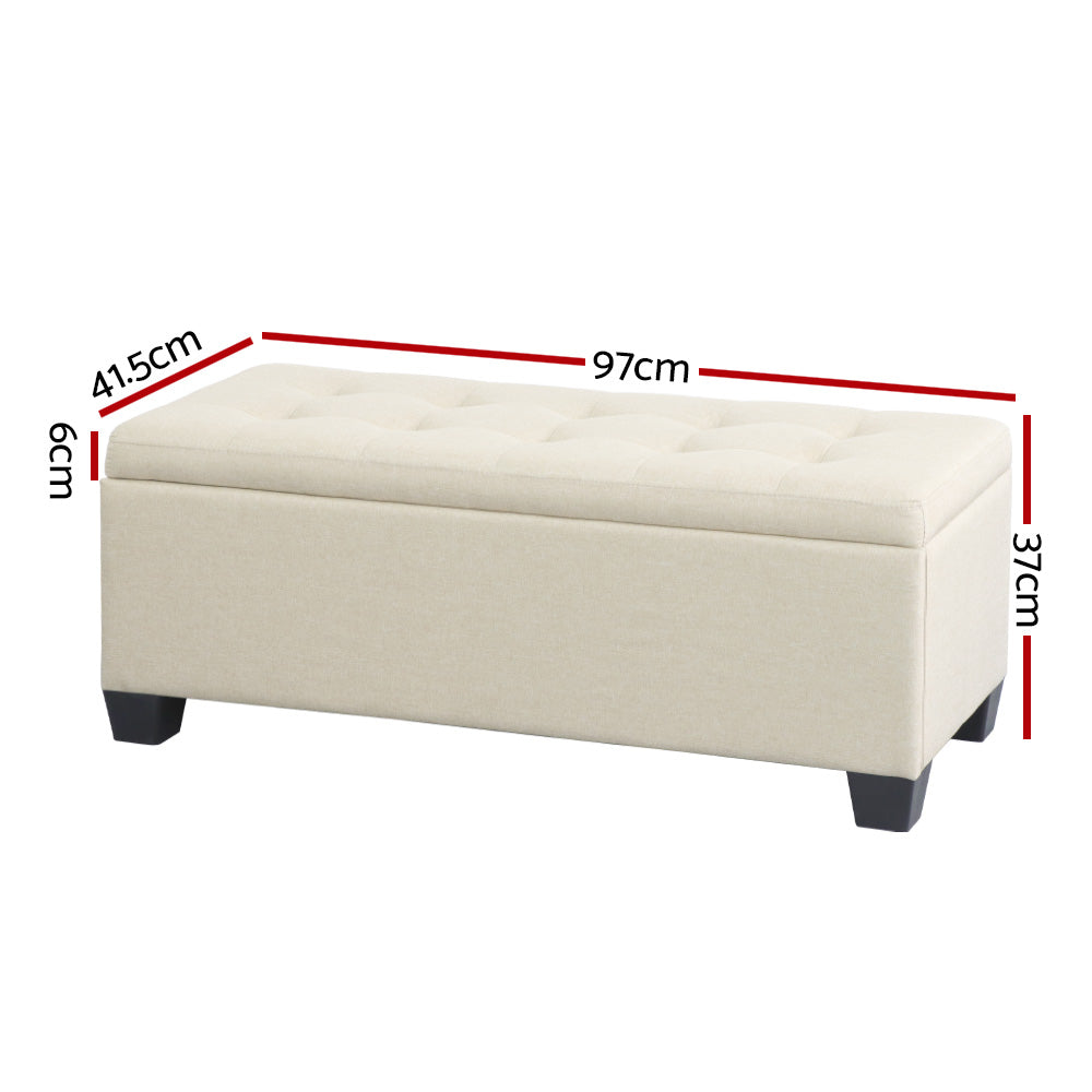 Artiss Beige Linen Storage Ottoman 97cm
