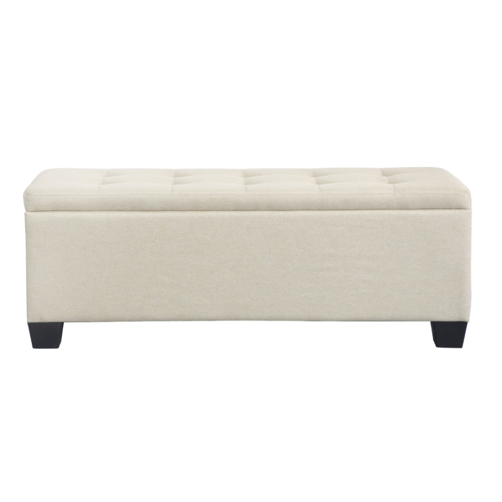 Artiss Beige Linen Storage Ottoman 97cm