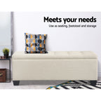 Artiss Beige Linen Storage Ottoman 97cm